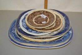 Mixed Lot: Various blue and white meat plates, Willow pattern plus various others