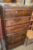 An Art Deco style oak six drawer chest, 61cm wide (very worn condition)