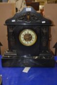 Large late Victorian black slate and marble mantel clock