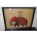 A needlework picture of a Indian elephant in procession dress, framed and glazed