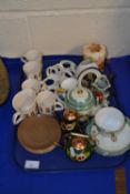 Tray of mixed vintage tea wares, assorted relics, egg stand etc
