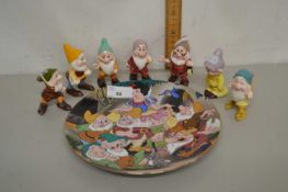 Snow White & The Seven Dwarfs collectors plate together with a group of dwarf figures