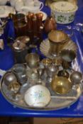 Mixed Lot: Various silver plated copper and other metal wares to include serving tray, goblets,