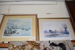 Shirley Carnt, coloured print of Wells Harbour together with Marton Sexton, coloured print of a
