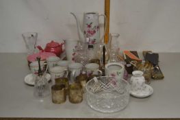 Mixed Lot: Various tea and coffee wares, silver plated items, razor, slide rule, drawing instruments
