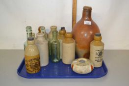 Tray of various vintage bottles, Allsops match striker etc