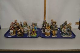 Two trays of modern continental porcelain figures