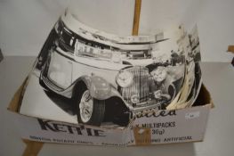 A group of large format black and white photographs of various vintage motor cars