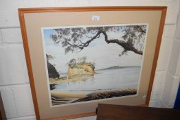 John Criehton, coloured print of a coastal scene, signed in pencil, number 47 of 300, framed and