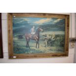 After Douglas Connor, coloured print of racehorses, framed and glazed