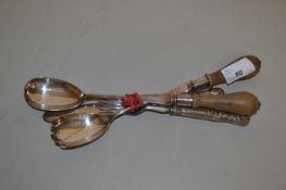 White metal salad servers and other items
