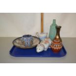 Mixed Lot: Various assorted pottery and glass ware to include a model cat and other items