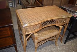 A retro bamboo and cane work dressing table and stool, table 92cm wide