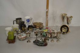 Mixed Lot: Various glass wares, silver plated goblets, bottle stands, pewter tankard etc