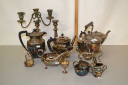 Mixed Lot: Various silver plated wares to include tea wares, candlesticks etc