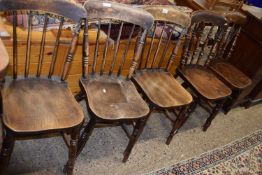 A group of five Victorian elm seated kitchen chairs, various designs (Items 81, 88 and 123 on vendor