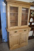 A Victorian pine dresser cabinet with glazed top section, 104cm wide