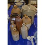 Mixed Lot: Various stone ware flagons and jars, unbranded together with a bread crock