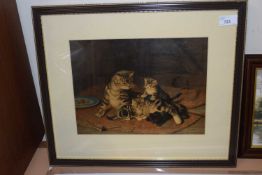 Study of cats playing, reproduction print, framed