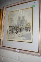 Hans Figura (Austrian, 20th century), artist's market scene, coloured etching, signed in pencil,