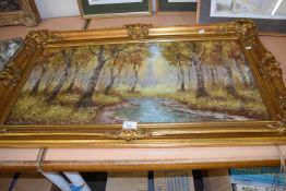 Woodland study, oil on canvas in gilt frame