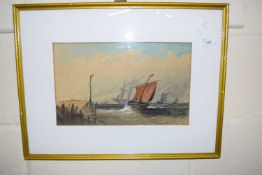 Ship on rough sea by J Grey, watercolour, framed and glazed