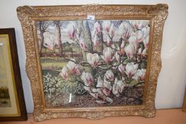 Study of Magnolias, oil on board in gilt frame