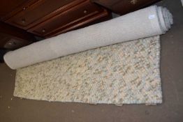 A duck egg blue, beige and cream rug, approx 240 x 170cm