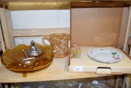 Mixed Lot: Amber coloured pressed glass together with a two tier cake stand