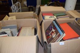 Four boxes of books to include various hardback and softback reference and fiction