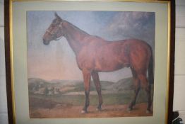 Reproduction print of a bay horse, framed