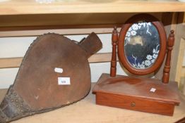 Pair of wooden bellows and a dressing table mirror/jewellery box