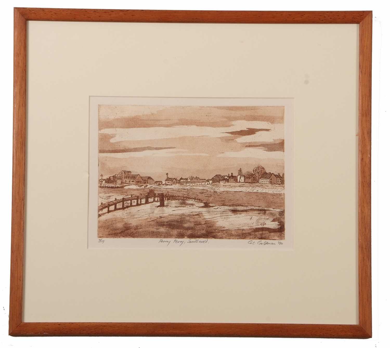 G.C.Goldman (British, 20th century), 'Permy Ferry, Southwold', limited edition sepia etching with - Image 2 of 2