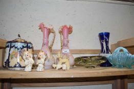 Mixed Lot: A pair of pink glass ewers, vases, cherub figurines etc
