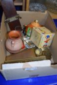 Mixed Lot: Brass cigarette box, ashtray, trinket boxes, teapot etc
