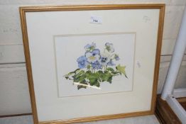 Study of pansies, watercolour by S Kenyon, framed and glazed