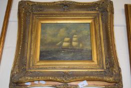 Ship at sea, oil on canvas in gilt frame