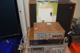 A Sharp stereo cassette deck together with a Sony FM/AM tuner, a pair of speakers etc
