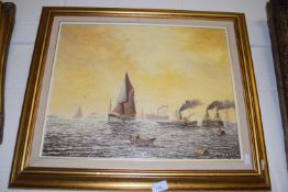 Ships at sea, gilt frame