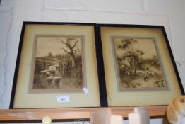 Pair of rural scenic prints, framed