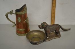 Copper jug together with vintage dog shaped nut crackers