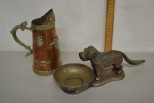 Copper jug together with vintage dog shaped nut crackers