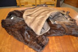 Vintage brown fur coat together with a large fur cape