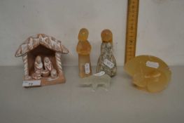 Mixed Lot: Pottery nativity scene and other ornaments