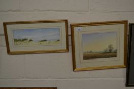 Ken Walton, two studies, September Morning and Breakfasting Rooks, Mid Norfolk, watercolours, framed