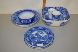 Mixed Lot: Various blue and white wares to include Wedgwood fallow deer plates, Spode blue Italian