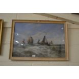 W Gill, study of fishing boats, oil on board, framed