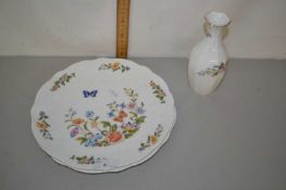 Two Aynsley floral decorated plates and similar vase