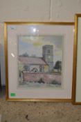 Jack Goddard (British,1902-1984), Suffolk Church Tower, watercolour, unsigned, inscribed on