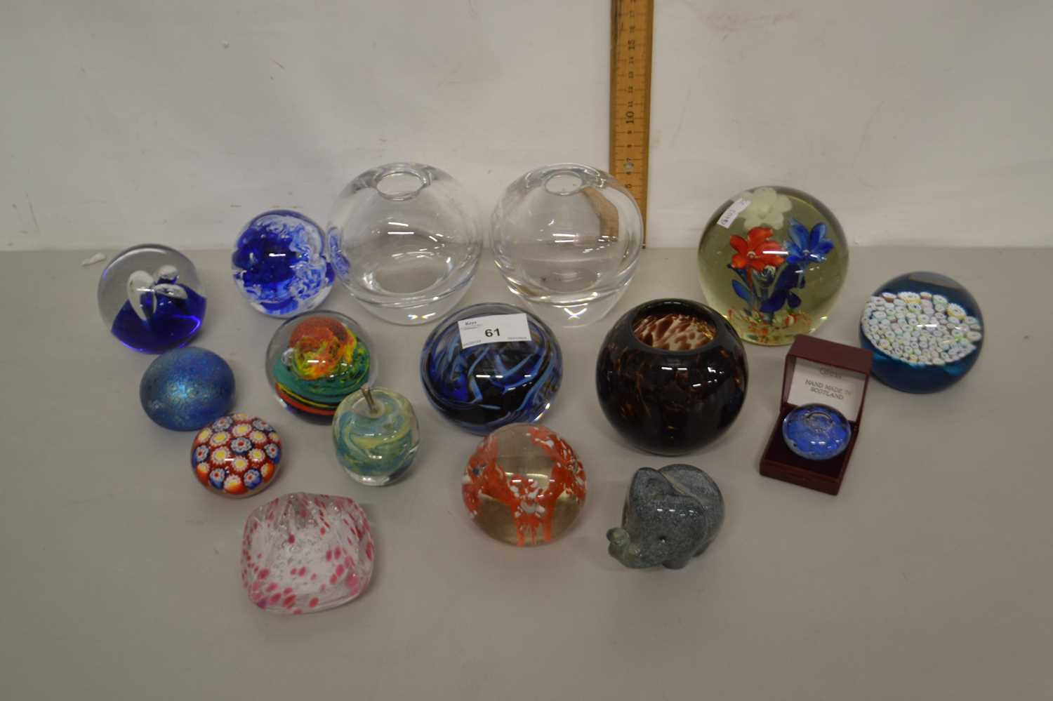 Mixed Lot: Various glass vases, paperweights etc